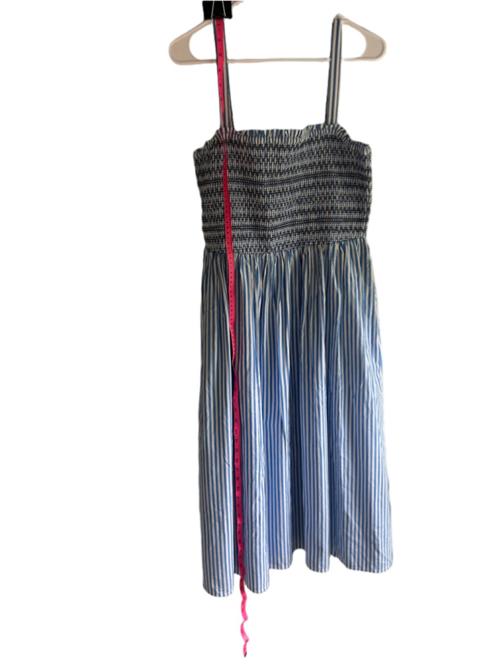 Women's J.Crew Blue and White Striped Smocked Midi Dress Size L - Picture 5 of 5